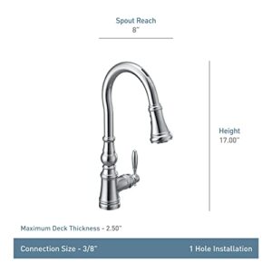 Moen Weymouth Brushed Gold Smart Faucet Touchless Pull Down Sprayer Kitchen Faucet with Voice Control and Power Boost, S73004EVBG