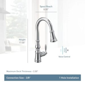 Moen Weymouth Brushed Gold Smart Faucet Touchless Pull Down Sprayer Kitchen Faucet with Voice Control and Power Boost, S73004EVBG