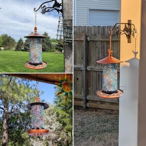 Ottsuls Solar Bird Feeder for Outside - Mosaic Copper Outdoor Hanging Lantern, Solar Powered Hanging Birdfeeder with Hook for Wild Birds, Unique Bird-Gift