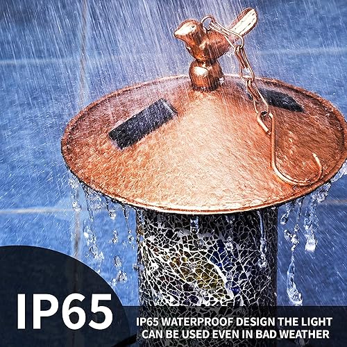 Ottsuls Solar Bird Feeder for Outside - Mosaic Copper Outdoor Hanging Lantern, Solar Powered Hanging Birdfeeder with Hook for Wild Birds, Unique Bird-Gift