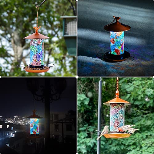 Ottsuls Solar Bird Feeder for Outside - Mosaic Copper Outdoor Hanging Lantern, Solar Powered Hanging Birdfeeder with Hook for Wild Birds, Unique Bird-Gift