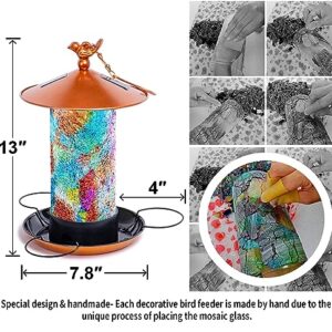 Ottsuls Solar Bird Feeder for Outside - Mosaic Copper Outdoor Hanging Lantern, Solar Powered Hanging Birdfeeder with Hook for Wild Birds, Unique Bird-Gift