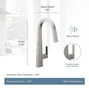 Moen Nio Spot Resist Stainless Contemporary Smart Faucet Touchless Pull Down Sprayer Kitchen Faucet with Voice Control and Power Boost, S75005EVSRS