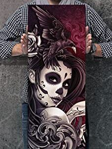 DAY OF THE DEAD GIRL CANVAS ART PRINT - Sugarskull Girl Painting Artwork with Crow, Roses, Timer Tattoo style Wall Art Gift - Sugar Skull Woman