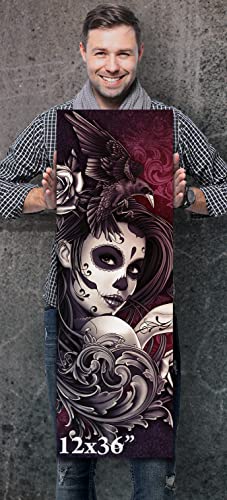 DAY OF THE DEAD GIRL CANVAS ART PRINT - Sugarskull Girl Painting Artwork with Crow, Roses, Timer Tattoo style Wall Art Gift - Sugar Skull Woman