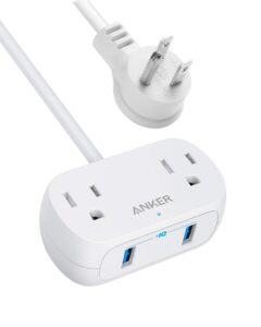 anker extension cord,mini power strip with usb ports ,2 outlets and 2 usb-a ports, flat plug, 5 ft extension cord, safety system for travel, desk, and home office, tuv listed