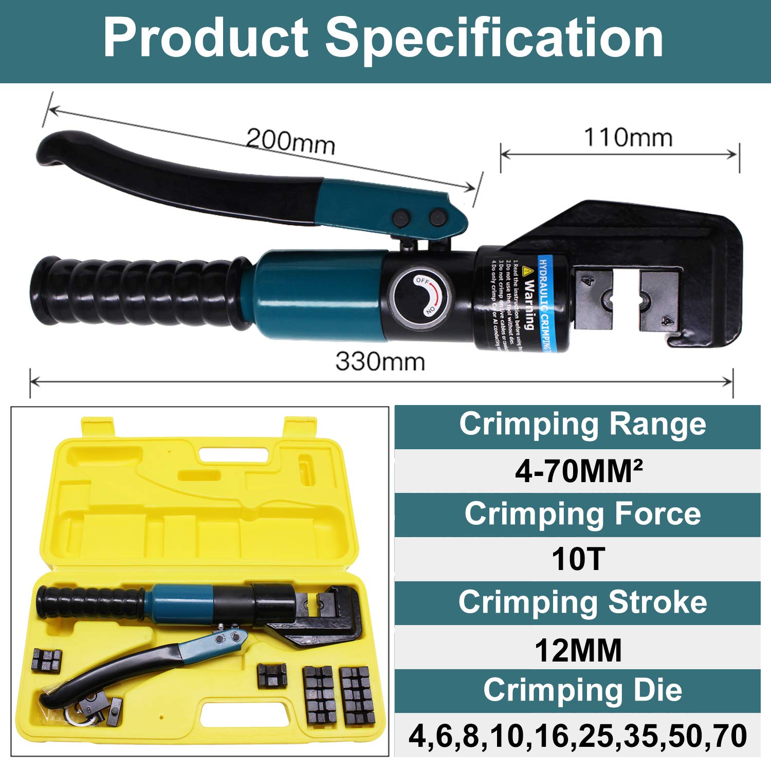 BLIKA 10 Ton Hydraulic Crimping Tool and Cable Cutter, Hydraulic Wire Battery Cable Lug Terminal Crimper Crimping Tool with 11 Dies, Wire Swaging Tool for 1/8" to 3/16" Cable Railing Hardware