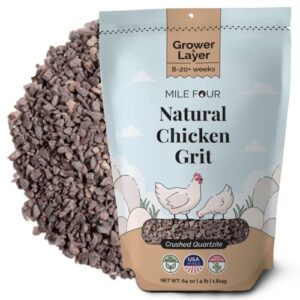mile four | chicken grit | sized for layers & growers | 8-20+ weeks | natural crushed mineral grit quartzite from sandstone | digestion aid for poultry | us mined | 4 lbs.
