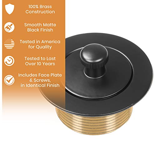 100% Brass Lift and Turn Bathtub Drain Set w/Overflow Plate - Drain Conversion Kit - Fits All Bathtub Sizes - Universal Fine/Coarse Thread - Designed & Tested in America (Matte Black)