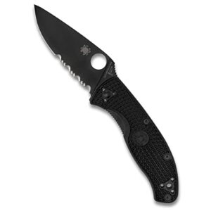 spyderco tenacious lightweight folding utility pocket knife with 3.39" black stainless steel blade and black frn handle - everyday carry - combinationedge - c122psbbk