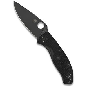 spyderco tenacious lightweight folding utility pocket knife with 3.39" black stainless steel blade and black frn handle - everyday carry - plainedge - c122pbbk