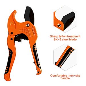 AIRAJ PVC Pipe Cutter to Cutting 1-5/8' (42mm) PEX,PVC,PPR Plastic Pipes,Ratcheting PVC Pipe Cutter with SK5 Steel Blade & Ergonomic Handle,Plastic PVC Cutter Suitable for Home Working and Plumber