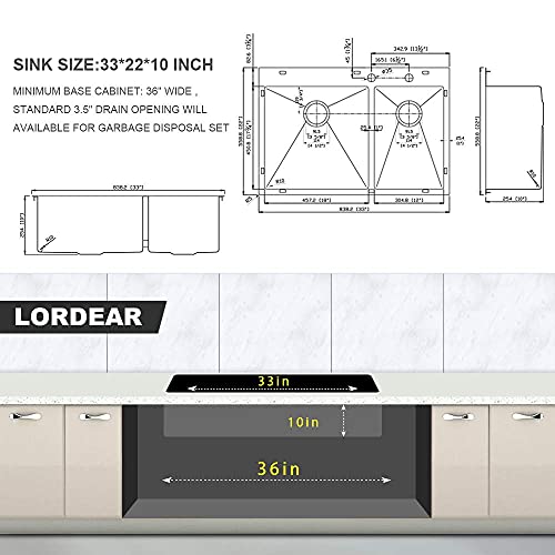 33 Kitchen Sink Drop In Double Bowl - Lordear 33"x22" Kitchen Sink Stainless Steel 16 Gauge Topmount Double Bowl 60/40 Kitchen Sink