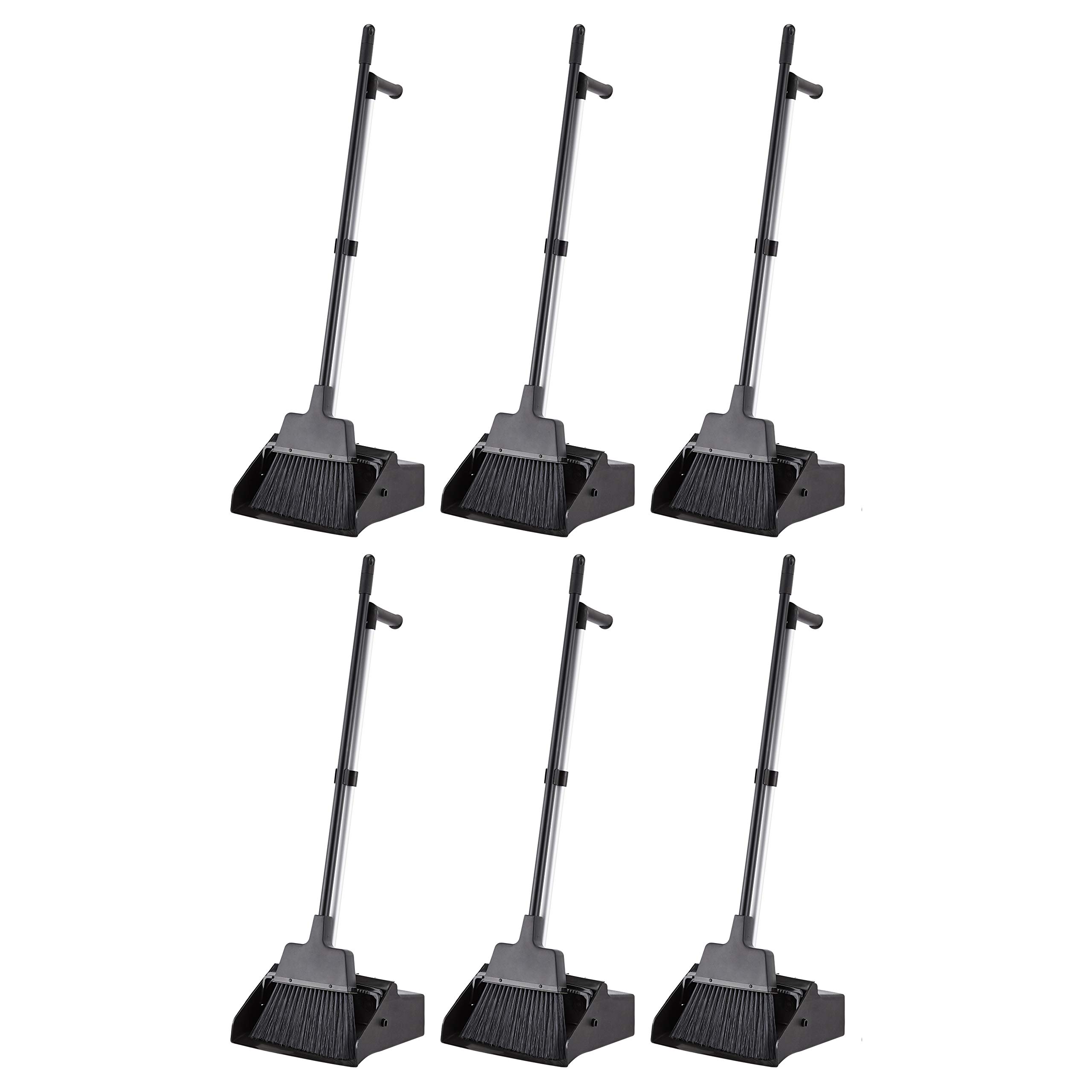 AmazonCommercial Lobby Dustpan With Broom Set, 6-Pack, Black, 11.57 in x 10.59 in x 38.86 in