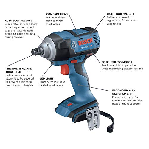 BOSCH GDS18V-221N 18V EC Brushless 1/2 in. Impact Wrench with Friction Ring and Thru-Hole (Bare Tool)