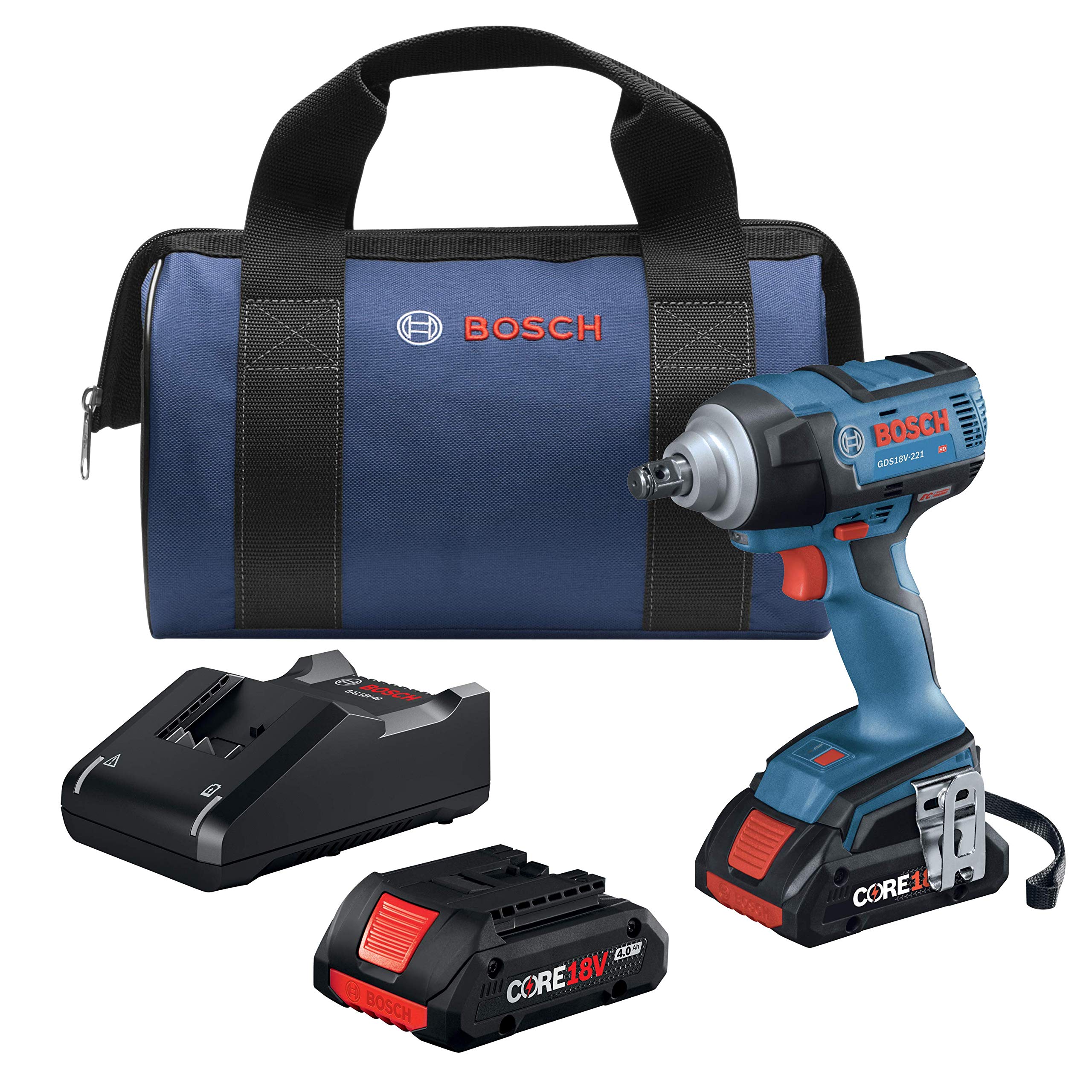 BOSCH GDS18V-221B25 18V EC Brushless 1/2 In. Impact Wrench Kit with (2) CORE18V 4.0 Ah Compact Batteries