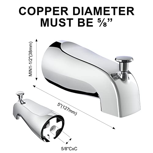 Gold Hao The Bathroom Universal Slip-On Tub Spout with Diverter - 5" Bath Tub Faucet with Diverter, Easy to Install & Save Water Leaks in Minutes, Fit 5/8" Copper Pipe (Chrome)