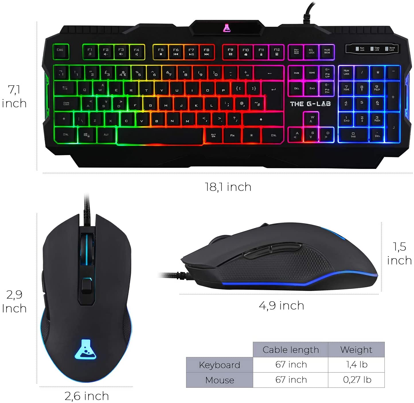 G-LAB Combo Helium - 4-in-1 Gaming Bundle - Backlit QWERTY Gamer Keyboard, 3200 DPI Gaming Mouse, in-Ear Headphones, Non-Slip Mouse Pad - PC Mac PS4 PS5 Xbox One Gamer Pack