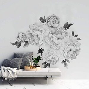murwall floral peony wall decal black and white florals removable peel and stick monochrome flower bouqet wall sticker livingroom entryway