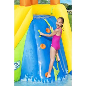 Bestway H2OGO! Mount Splashmore Kids Inflatable Outdoor Backyard Water Slide Splash Mega Park Toy w/Climbing Wall, Slide, Splash Zone, & Spray Blaster.