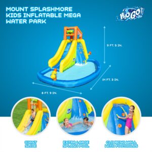 Bestway H2OGO! Mount Splashmore Kids Inflatable Outdoor Backyard Water Slide Splash Mega Park Toy w/Climbing Wall, Slide, Splash Zone, & Spray Blaster.