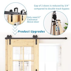 ZEKOO 6.6FT Single Track Bypass barn Door Hardware kit, Double Barn Door Hardware, Sliding Barn Door Hardware Kit for Single Track Black