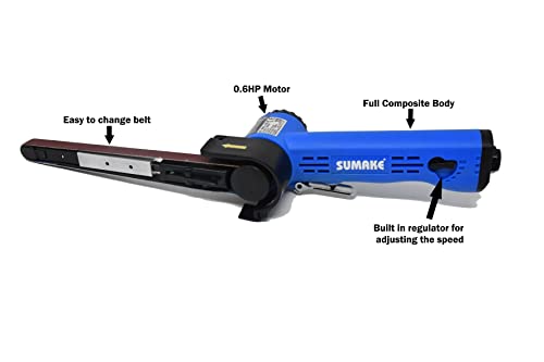 Air pneumatic power Belt Sander Free Speed: 17,000 RPM, Size: 1/2" x 18", comes with 1 piece of #80, 100, 120 sandpaper, (Sumake ST-BS110E))