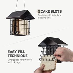 Suet Bird Feeder for Outside [Double Capacity] Suet Wild Bird Feeder with Hanging Metal Roof, Suet Feeders for Outside, for Use with Suet Cakes, Seed Cakes, Mealworm Cakes