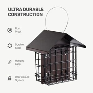 Suet Bird Feeder for Outside [Double Capacity] Suet Wild Bird Feeder with Hanging Metal Roof, Suet Feeders for Outside, for Use with Suet Cakes, Seed Cakes, Mealworm Cakes