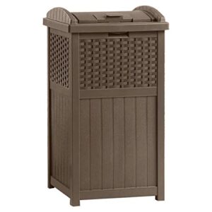 Suncast Trash Hideaway Outdoor Garbage & Outdoor Patio Storage Deck Box, Brown