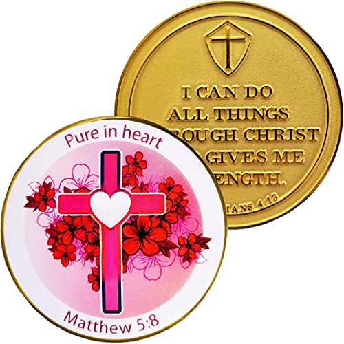 Girl's and Women's Purity Coin, Purity Promise Gift for Females, I Can Do All Things and Pure in Heart Sentiment, 2" Gold Plated Challenge Coin, Gift Boxed, Includes Vow to Purity Card