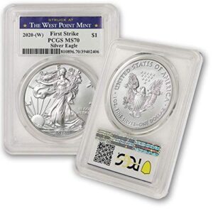 2020 1 oz american silver eagle ms-70 (first strike - struck at the west point mint) $1 ms70 pcgs