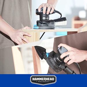 Hammerhead 1.4-Amp Multi-Function Detail Sander with 12pcs Sandpaper, Dust Collection System, and Detail Attachment - HADS014