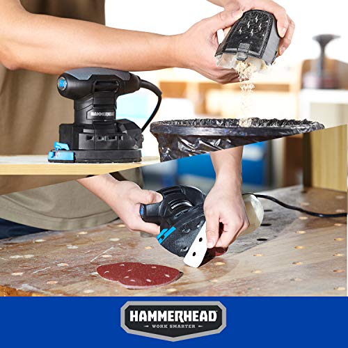 Hammerhead 1.4-Amp Multi-Function Detail Sander with 12pcs Sandpaper, Dust Collection System, and Detail Attachment - HADS014