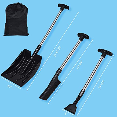 Nightcore Easy-to-Grip Ridged Handel 3-in-1 Snow Shovel, 35” Aluminum Pole, Multi-Use Blade Dozer Design, Black, 10” x 27.5-35” (l x w x h)