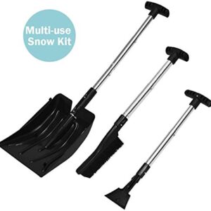 Nightcore Easy-to-Grip Ridged Handel 3-in-1 Snow Shovel, 35” Aluminum Pole, Multi-Use Blade Dozer Design, Black, 10” x 27.5-35” (l x w x h)