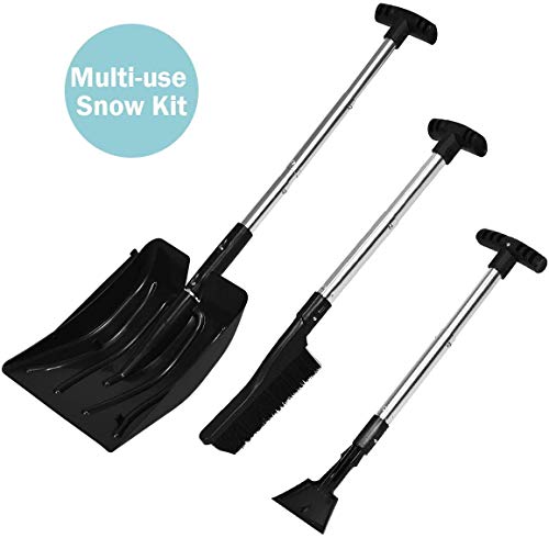 Nightcore Easy-to-Grip Ridged Handel 3-in-1 Snow Shovel, 35” Aluminum Pole, Multi-Use Blade Dozer Design, Black, 10” x 27.5-35” (l x w x h)