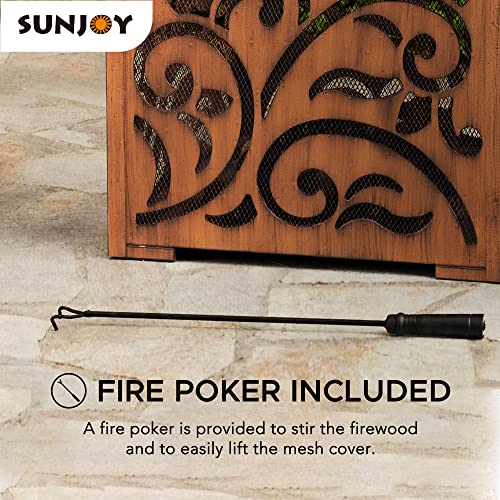 Sunjoy 26 in. Fire Pit for Outside, Patio Square Wood Burning Extra Deep Firepits with Spark Screen and Poker, Copper