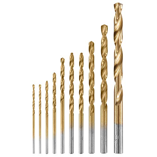 HART 10-Piece TITANIUM DRILL BIT SET for WOOD METAL PVC 135° Split Point Tip 1/16 5/64 3/32 7/641/8 5/32 3/16 1/4