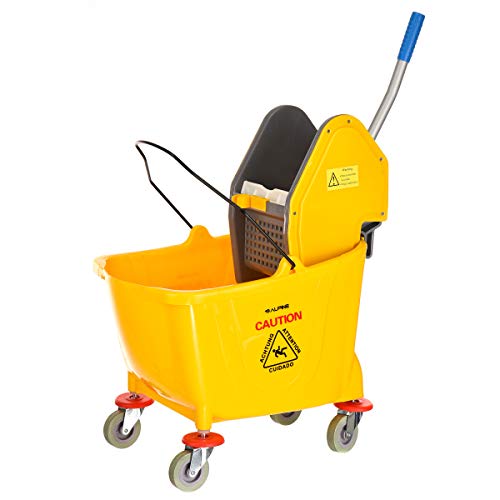 Alpine Industries Commercial Mop Bucket with Side Press Wringer - Mop Bucket with Wheels - Perfect for School, Offices, Resturants, Restrooms - 36 Qt - Yellow