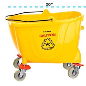 Alpine Industries Commercial Mop Bucket with Side Press Wringer - Mop Bucket with Wheels - Perfect for School, Offices, Resturants, Restrooms - 36 Qt - Yellow