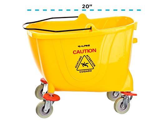 Alpine Industries Commercial Mop Bucket with Side Press Wringer - Mop Bucket with Wheels - Perfect for School, Offices, Resturants, Restrooms - 36 Qt - Yellow