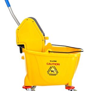 Alpine Industries Commercial Mop Bucket with Side Press Wringer - Mop Bucket with Wheels - Perfect for School, Offices, Resturants, Restrooms - 36 Qt - Yellow