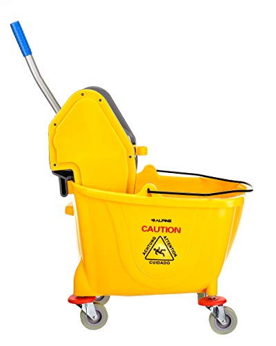 Alpine Industries Commercial Mop Bucket with Side Press Wringer - Mop Bucket with Wheels - Perfect for School, Offices, Resturants, Restrooms - 36 Qt - Yellow