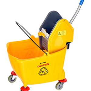 Alpine Industries Commercial Mop Bucket with Side Press Wringer - Mop Bucket with Wheels - Perfect for School, Offices, Resturants, Restrooms - 36 Qt - Yellow