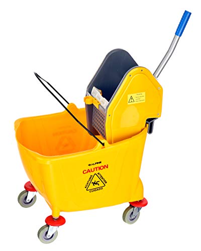 Alpine Industries Commercial Mop Bucket with Side Press Wringer - Mop Bucket with Wheels - Perfect for School, Offices, Resturants, Restrooms - 36 Qt - Yellow