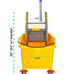Alpine Industries Commercial Mop Bucket with Side Press Wringer - Mop Bucket with Wheels - Perfect for School, Offices, Resturants, Restrooms - 36 Qt - Yellow