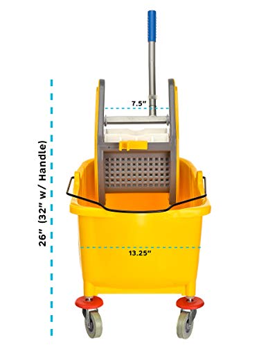 Alpine Industries Commercial Mop Bucket with Side Press Wringer - Mop Bucket with Wheels - Perfect for School, Offices, Resturants, Restrooms - 36 Qt - Yellow