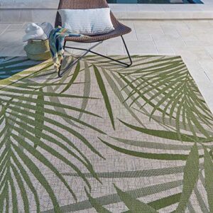 gertmenian indoor outdoor area rug, classic flatweave, washable, stain & uv resistant carpet, deck, patio, poolside & mudroom, 8x10 ft large, royal palm leaf, green, 21952