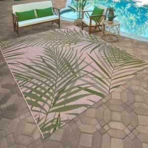 Gertmenian Indoor Outdoor Area Rug, Classic Flatweave, Washable, Stain & UV Resistant Carpet, Deck, Patio, Poolside & Mudroom, 8x10 Ft Large, Royal Palm Leaf, Green, 21952